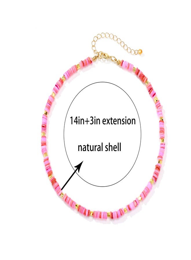 Xalroco Heishi Style Natural Shell Beaded Choker Necklace for Women, Summer Beach Handmade Jewelry Gift for Her (pink) - Image 5